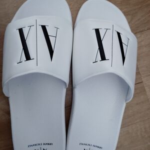 Armani Exchange White Slide Sandals
